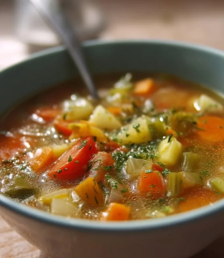 Bowl of traditional soupe aux légumes with fresh vegetables