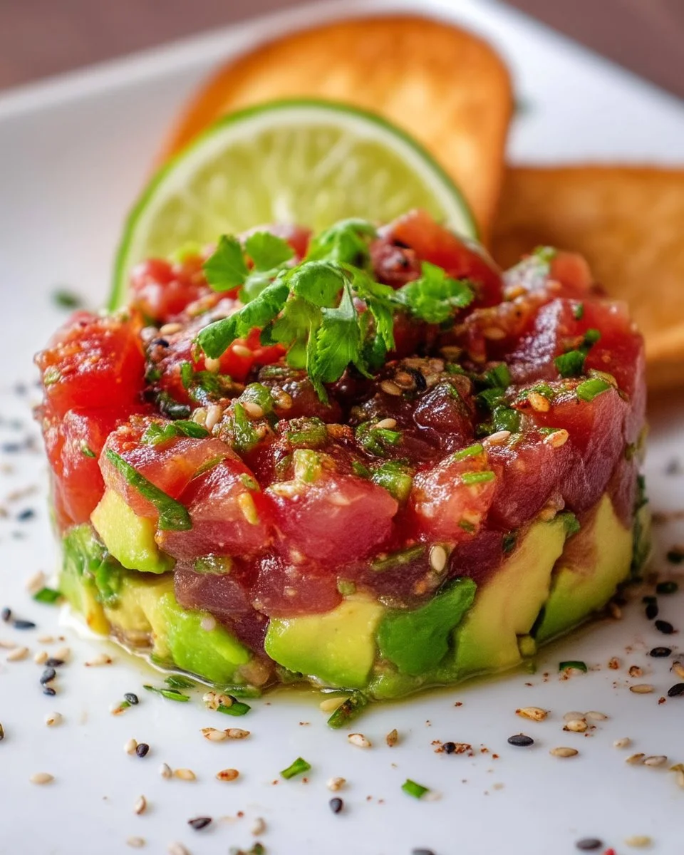 Tartare de thon et avocat frais servi dans un bol