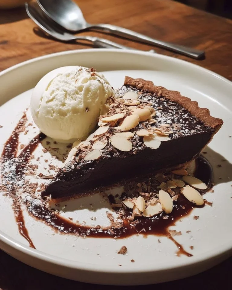 Tarte au chocolat noir servie avec glace vanille