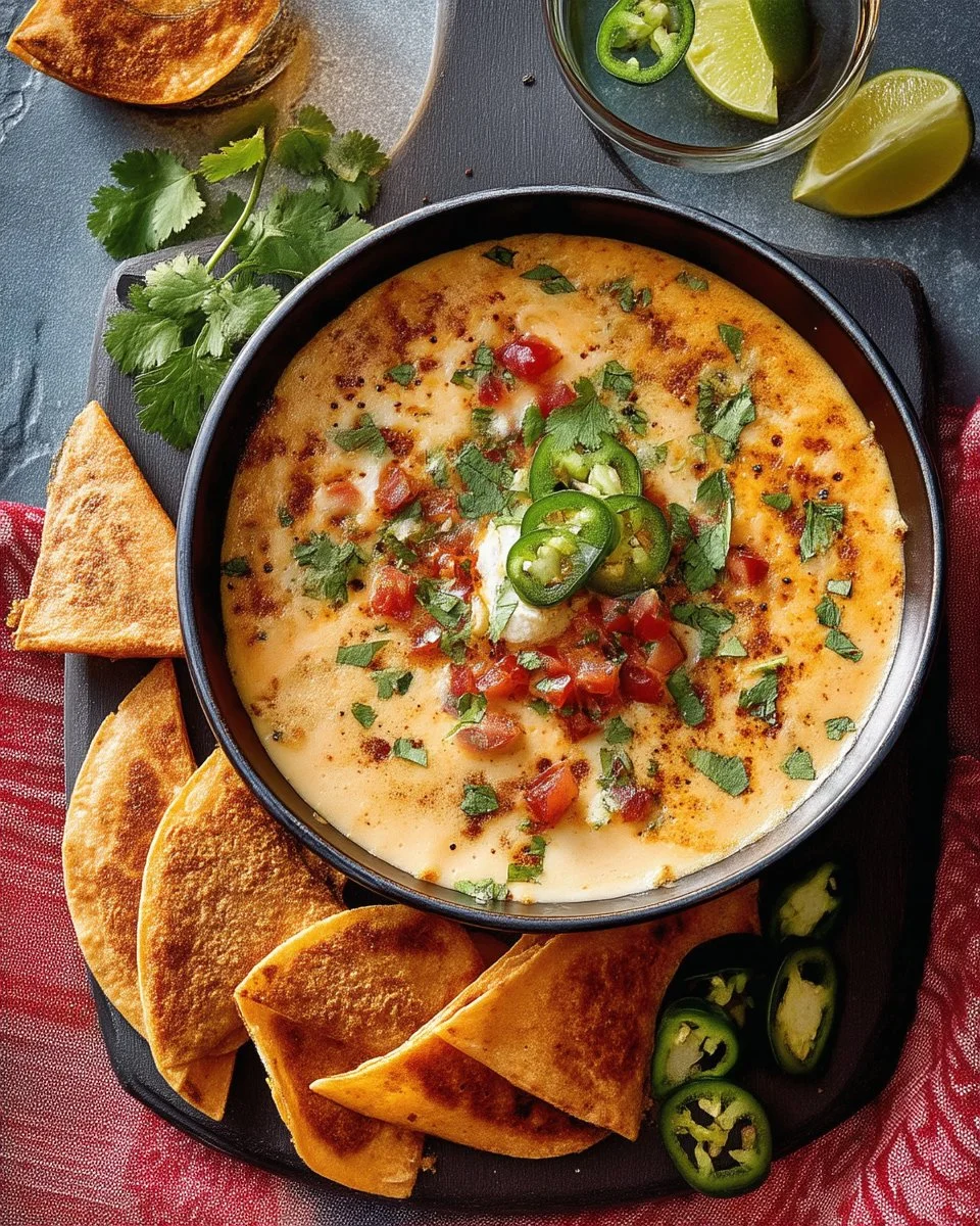 Trempette cowboy queso crémeuse servie avec des nachos