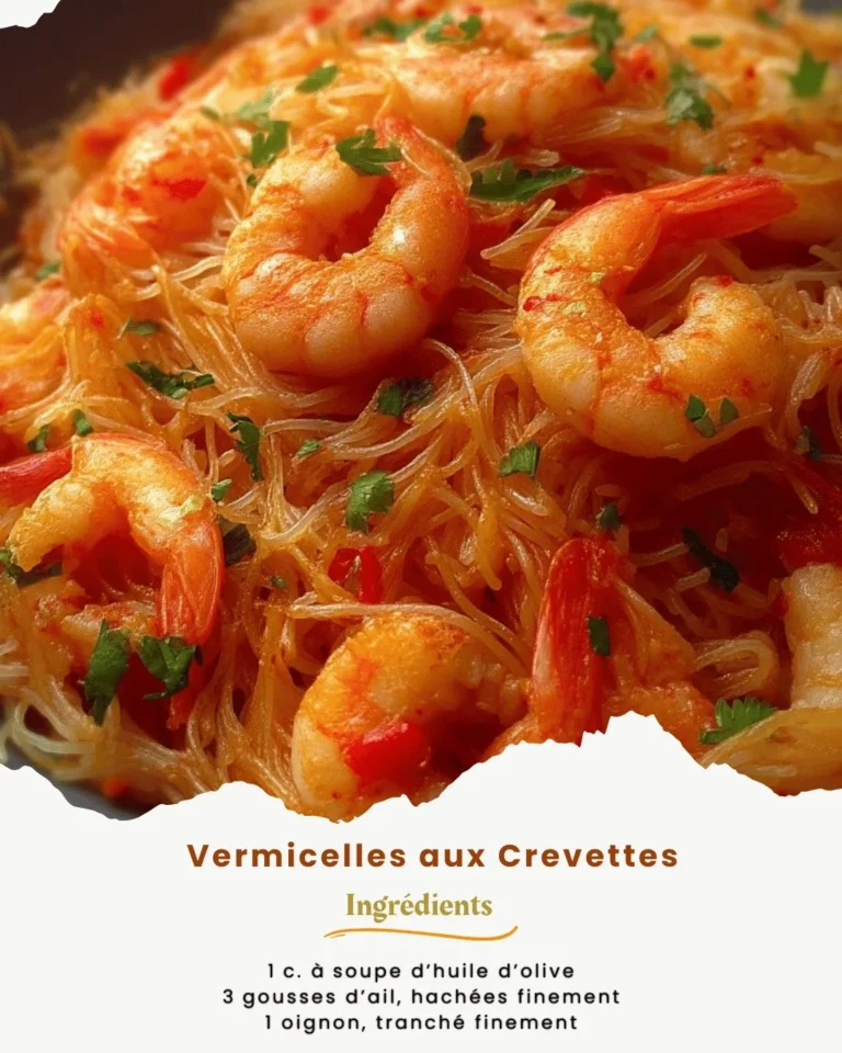 Vermicelles aux crevettes délicieusement présenté dans un plat coloré.