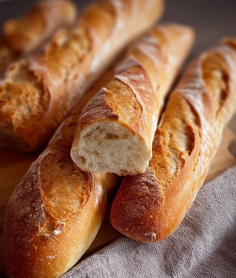 Baguettes parisiennes croustillantes et dorées, typiques de la boulangerie française