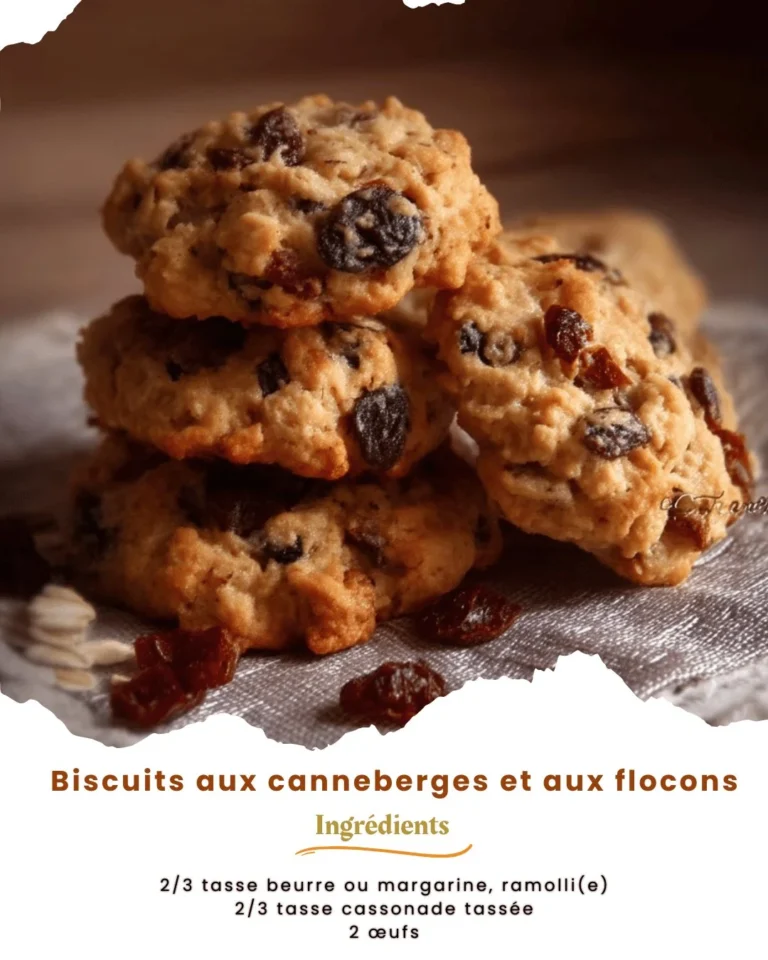 Biscuits canneberges et flocons, savoureux et moelleux, parfaits pour les gourmands.