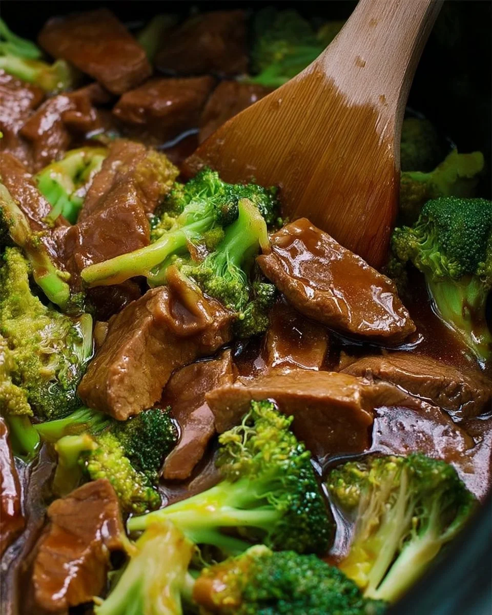 Bœuf et brocoli mijoté dans une mijoteuse, plat savoureux et réconfortant.