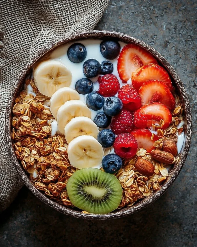 Bol de yaourt aux fruits frais avec granola