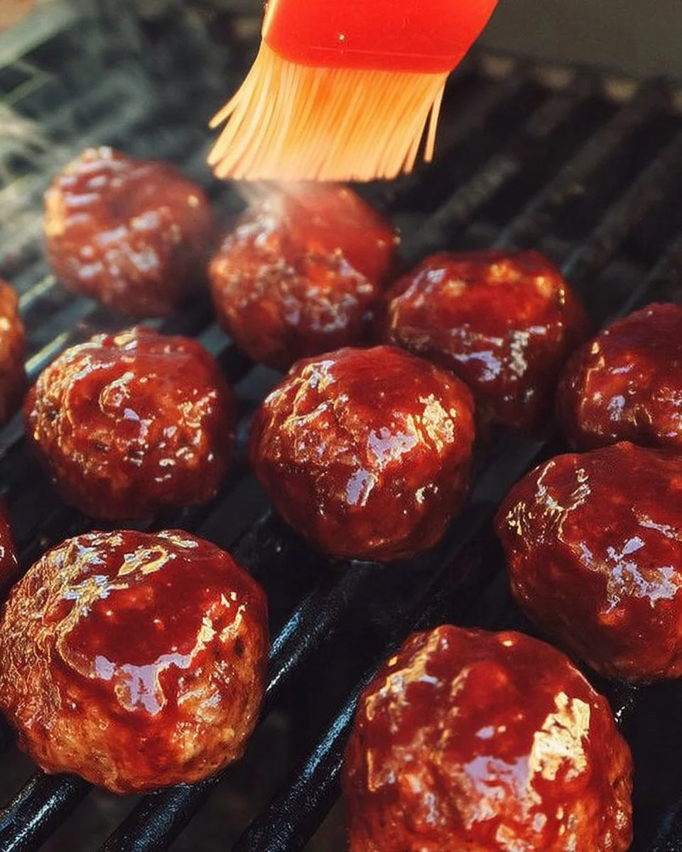 Boulettes de viande grillées sur le BBQ, prêtes à déguster.