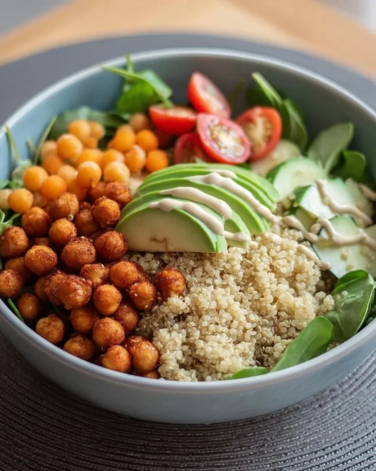 Bol de quinoa avec pois chiches et avocat, un plat nutritif et savoureux.