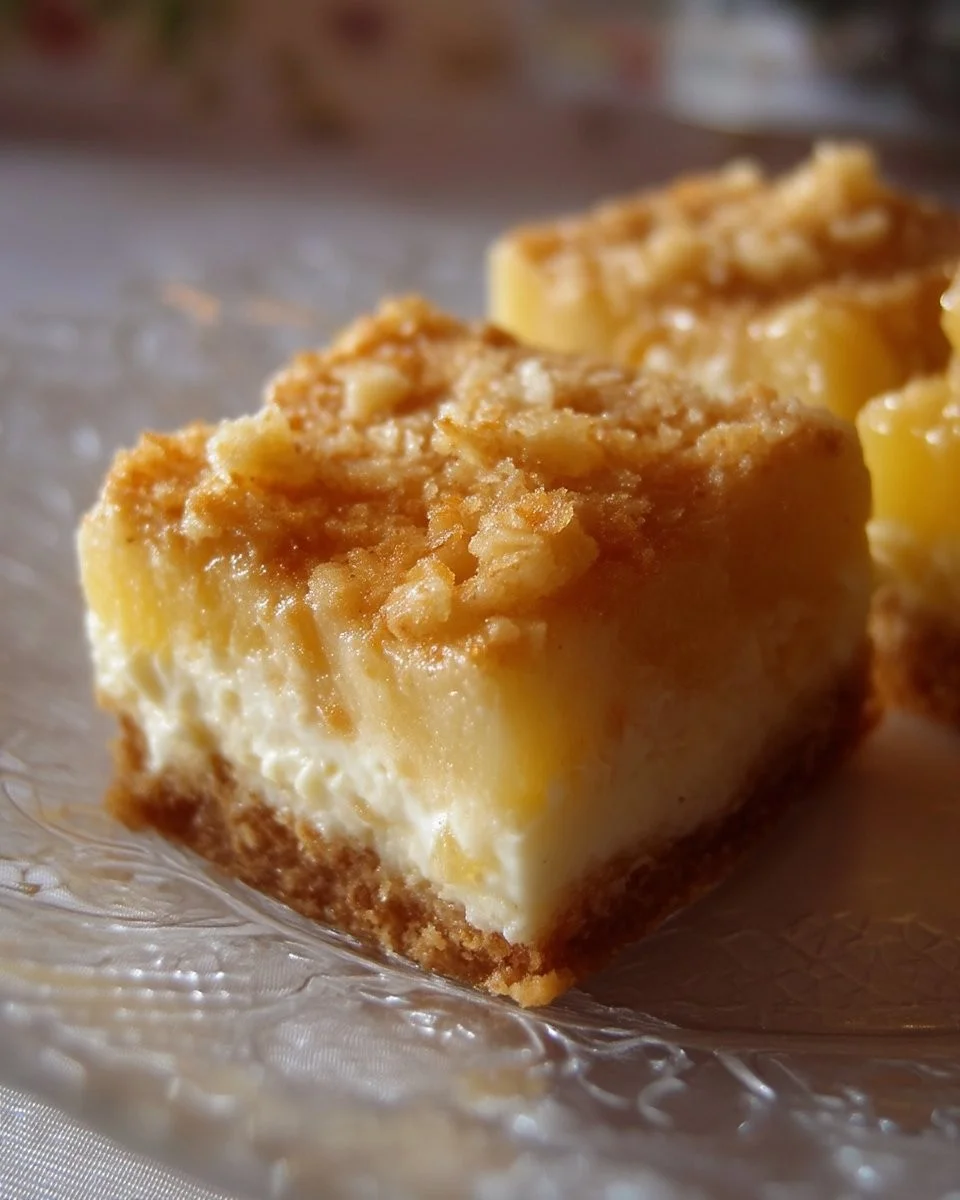 Carrés aux ananas fraîchement préparés, parfaits pour un dessert fruité.