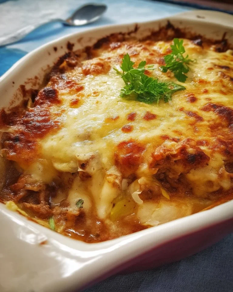 Casserole de boeuf au chou gratinée, un plat copieux et savoureux.
