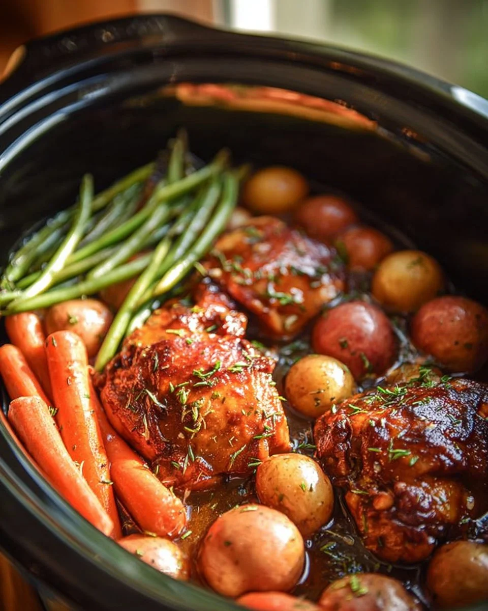 Poulet miel ail et légumes cuisinés dans une mijoteuse savoureuse