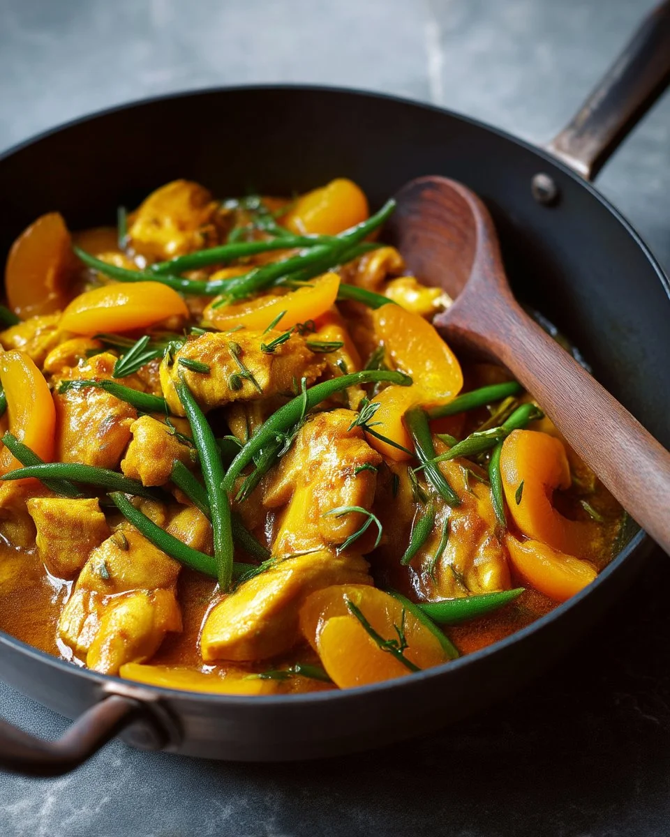 Plat de poulet aux abricots et gingembre, fait maison et savoureux.