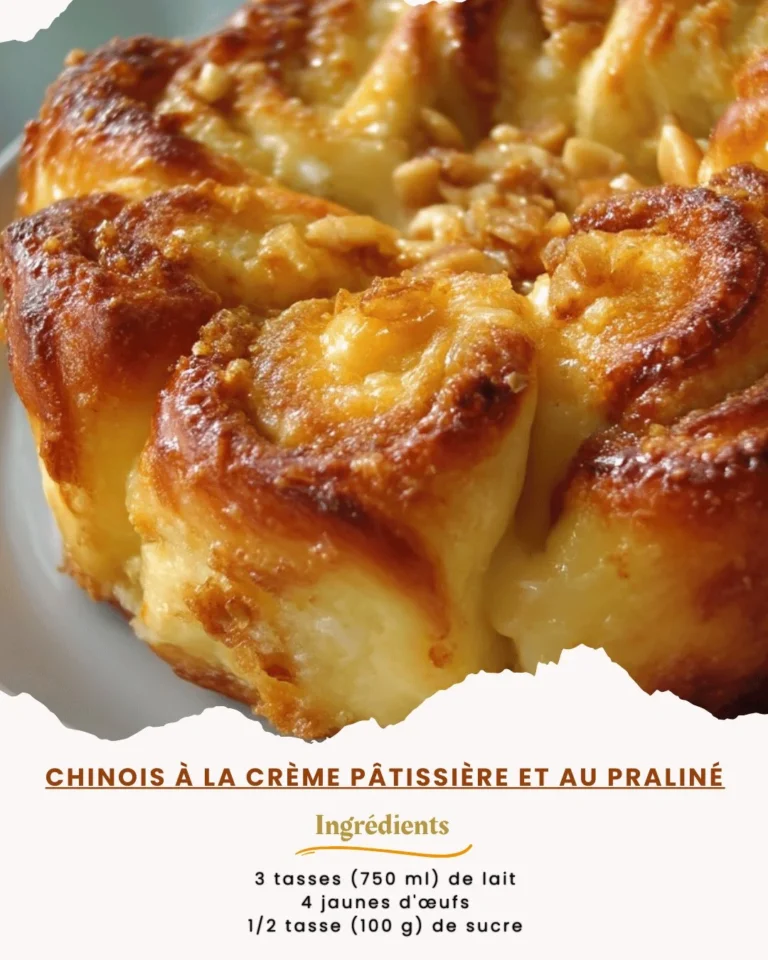 Chinois praliné à la crème pâtissière sur une assiette en bois