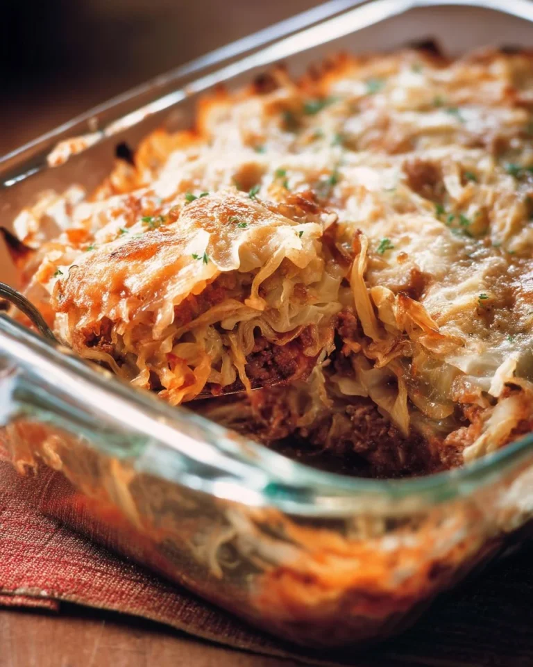 Cigares au chou étagés façon lasagne avec fromage et sauce.