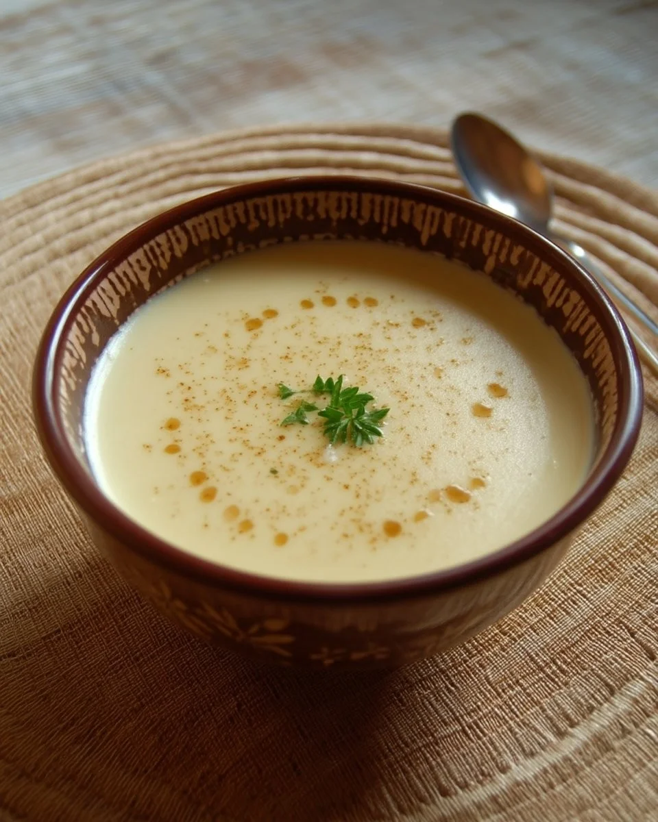 Bol de crème de navet crémeuse et savoureuse, idéale pour un repas réconfortant.