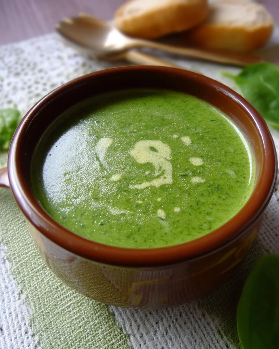 Bol de crème d'épinard onctueuse garnie de noix de muscade et d'herbes fraîches