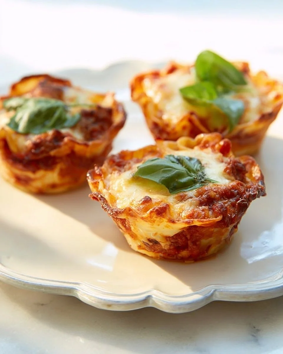 Cupcakes de lasagne savoureux présentés sur une assiette d'été