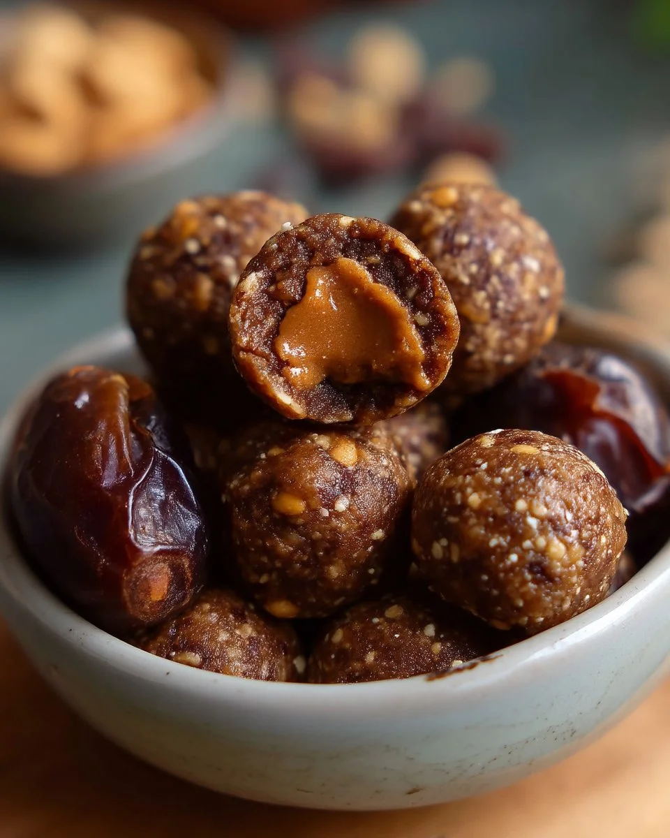 Energy balls aux dattes avec un cœur crémeux de beurre de cacahuète