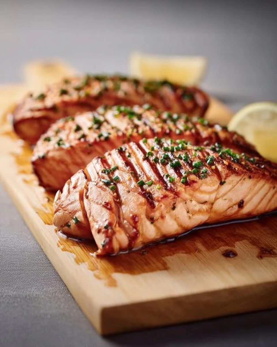 Filet de saumon à la ciboulette et au sirop d'érable, prêt à être servi.