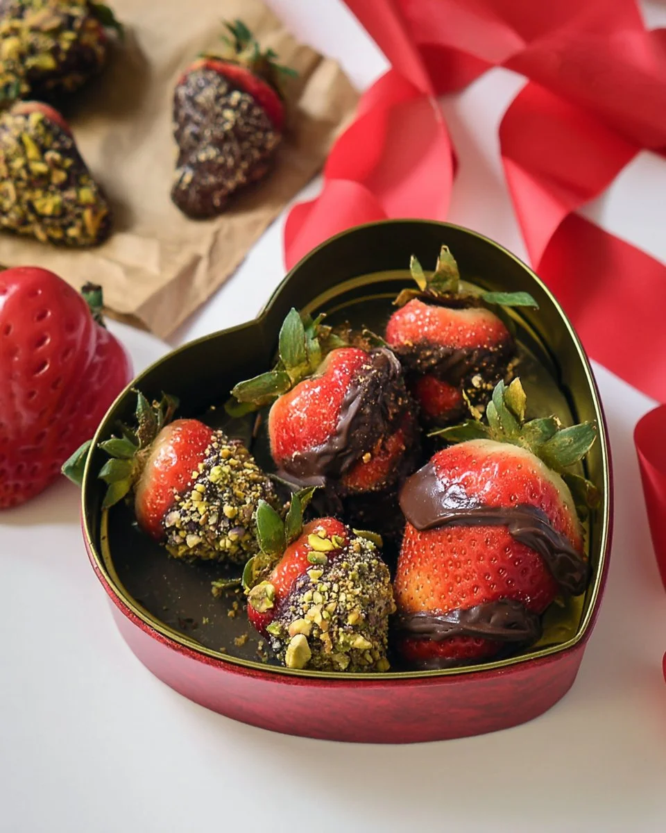 Fraises au cœur de pistache et chocolat, une délicieuse gourmandise sucrée