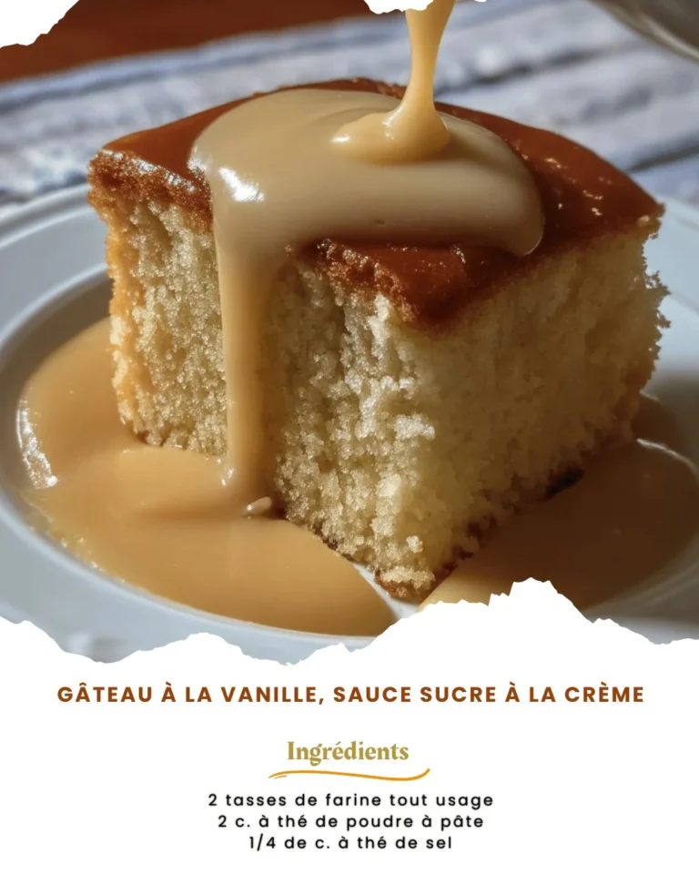 Gâteau à la vanille décoré avec une sauce sucre à la crème onctueuse.