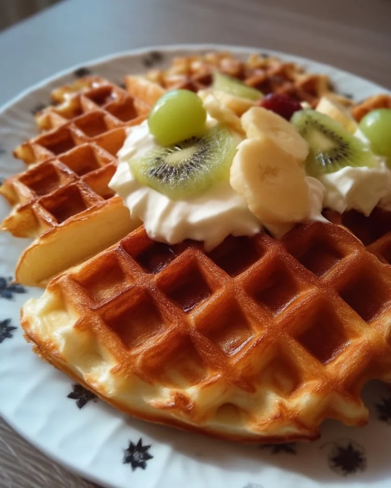 Gaufres à la crème dorées et appétissantes sur une assiette.