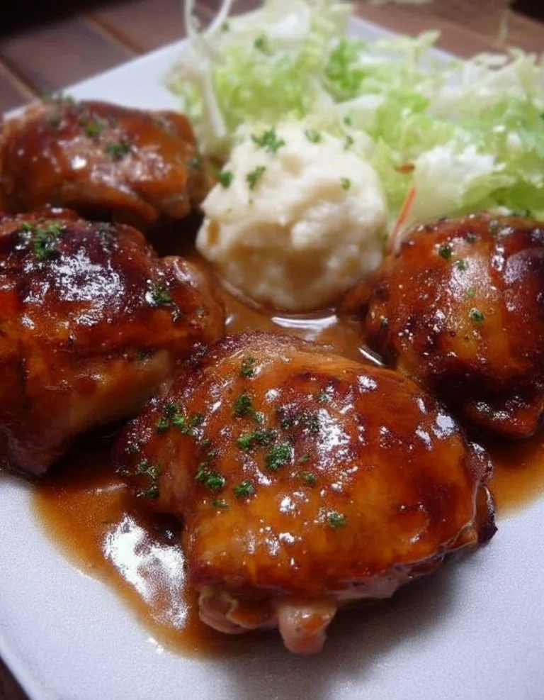 Hauts de cuisses caramélisées avec sirop d'érable et ail en plat savoureux.