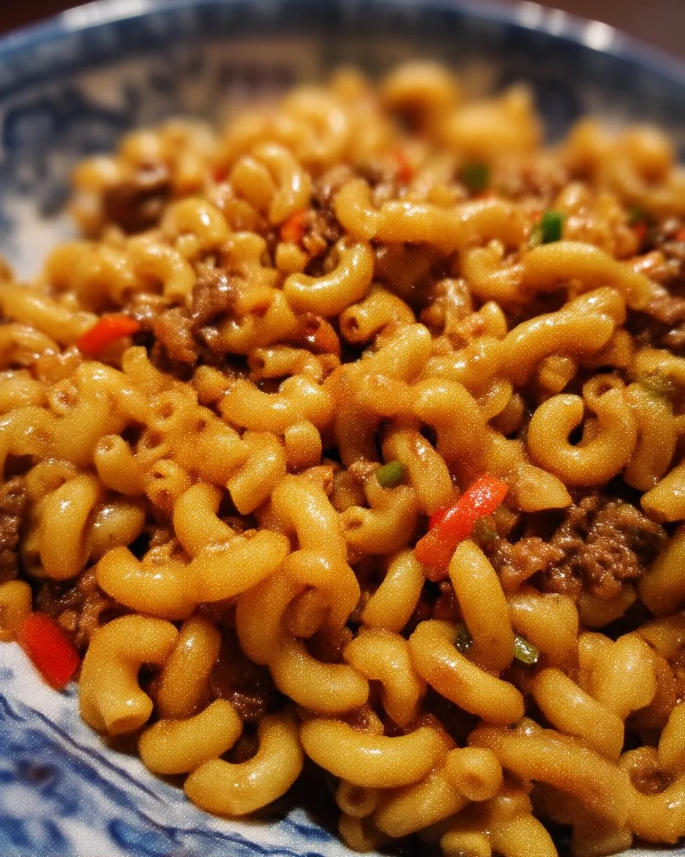 Plat de macaroni chinois fait maison, spécial maman, avec légumes et viande