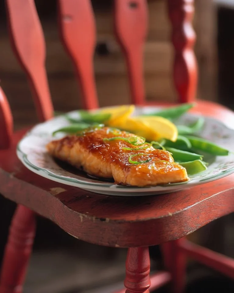 Saumon glacé à l'érable et au gingembre sur assiette avec garnitures