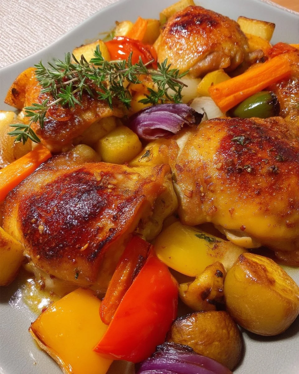 Platter of marinated thigh steaks and fresh vegetables ready to serve.