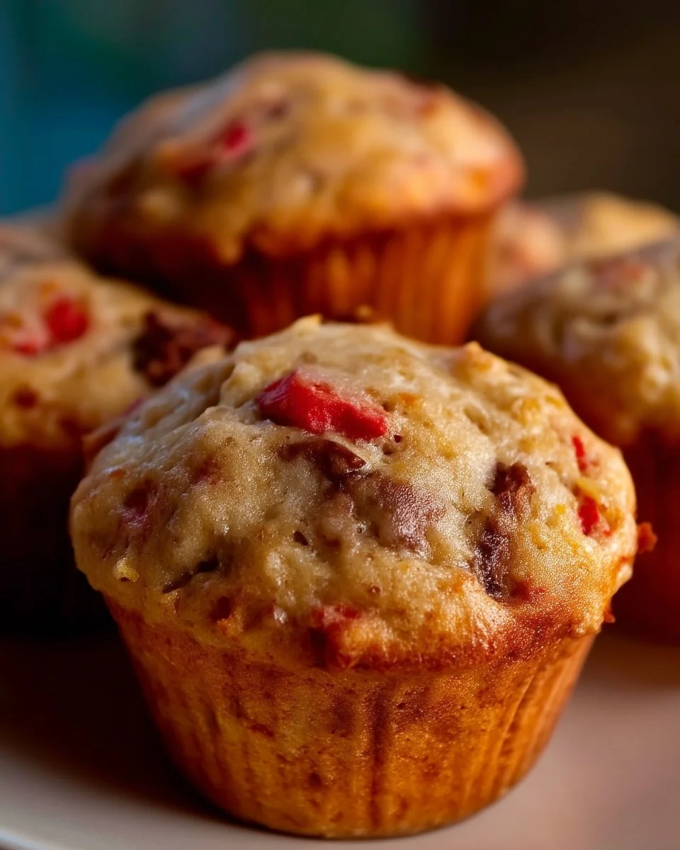 Muffins au banana split sur une assiette décorée de fruits et de chocolat