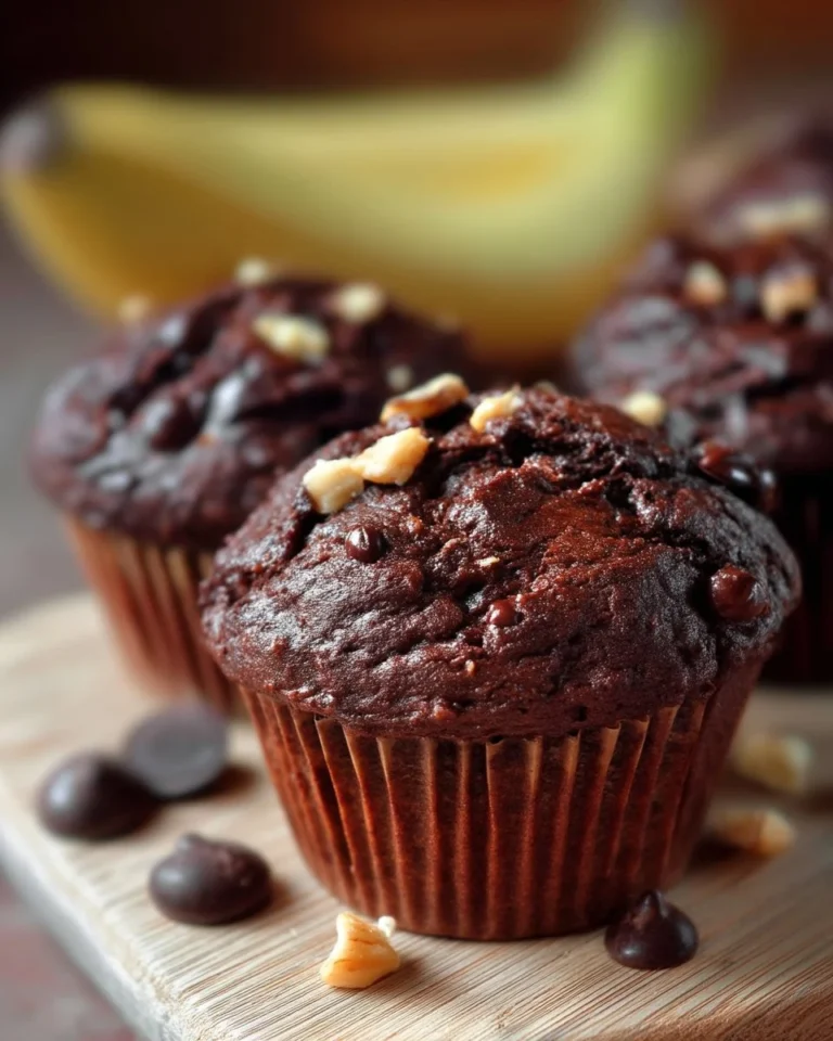 Muffins chocolat aux bananes fraîchement cuits, garnis de pépites de chocolat