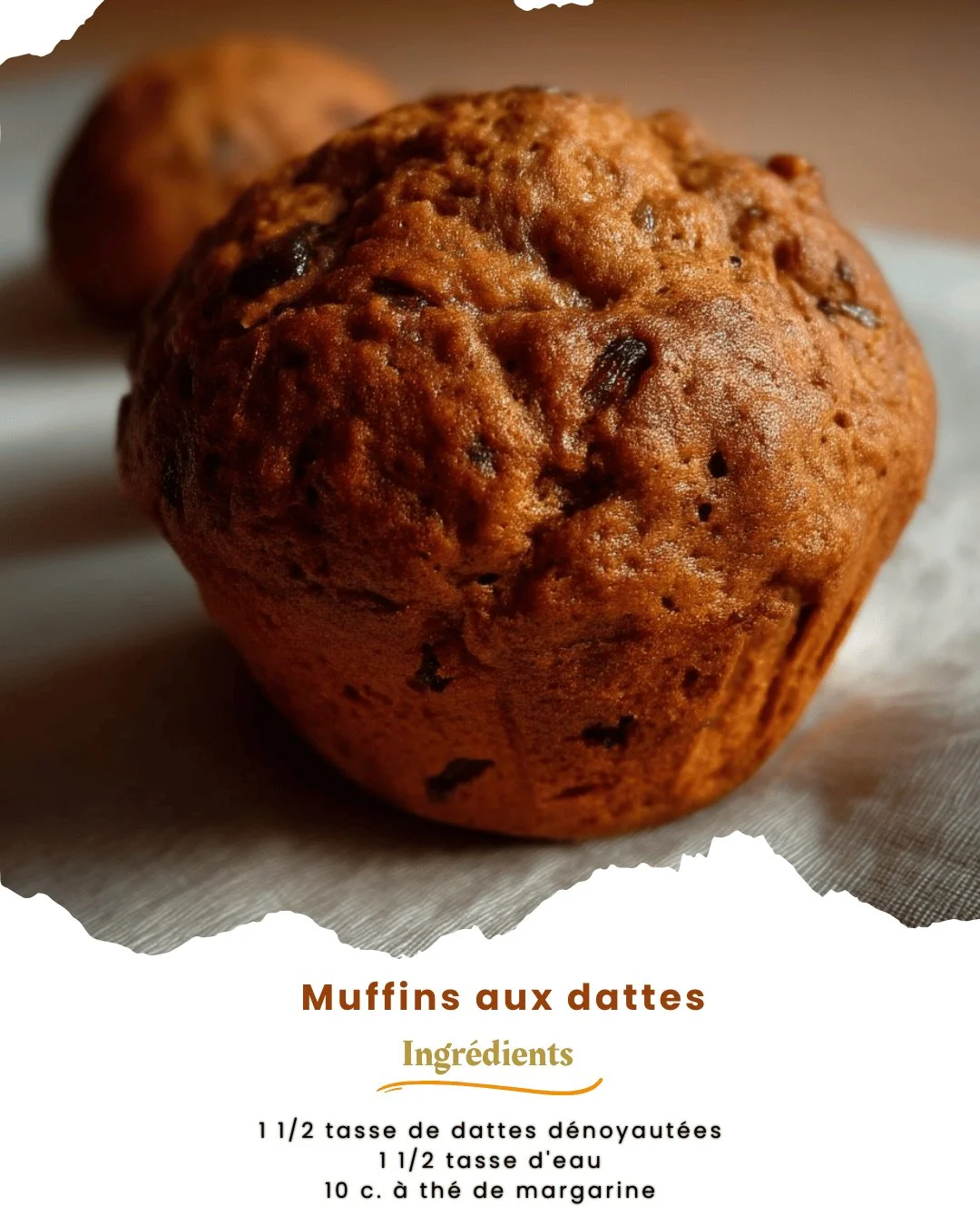 Muffins aux dattes moelleux et délicieux, parfaits pour un petit-déjeuner sain.