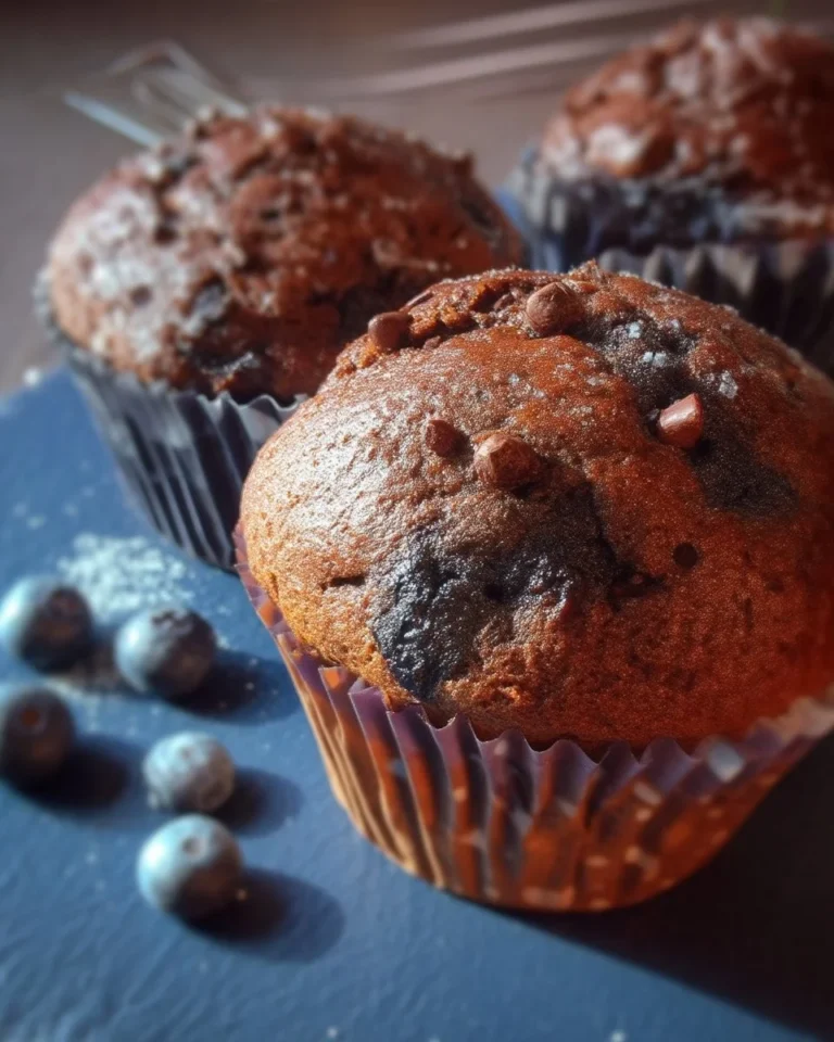 Muffins chocolatés aux bleuets frais et moelleux sur une assiette