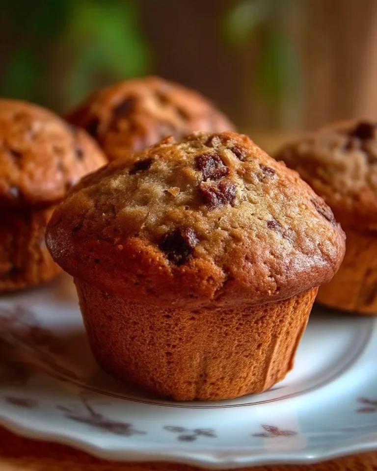 Muffins moelleux aux bananes et chocolat sur une table en bois