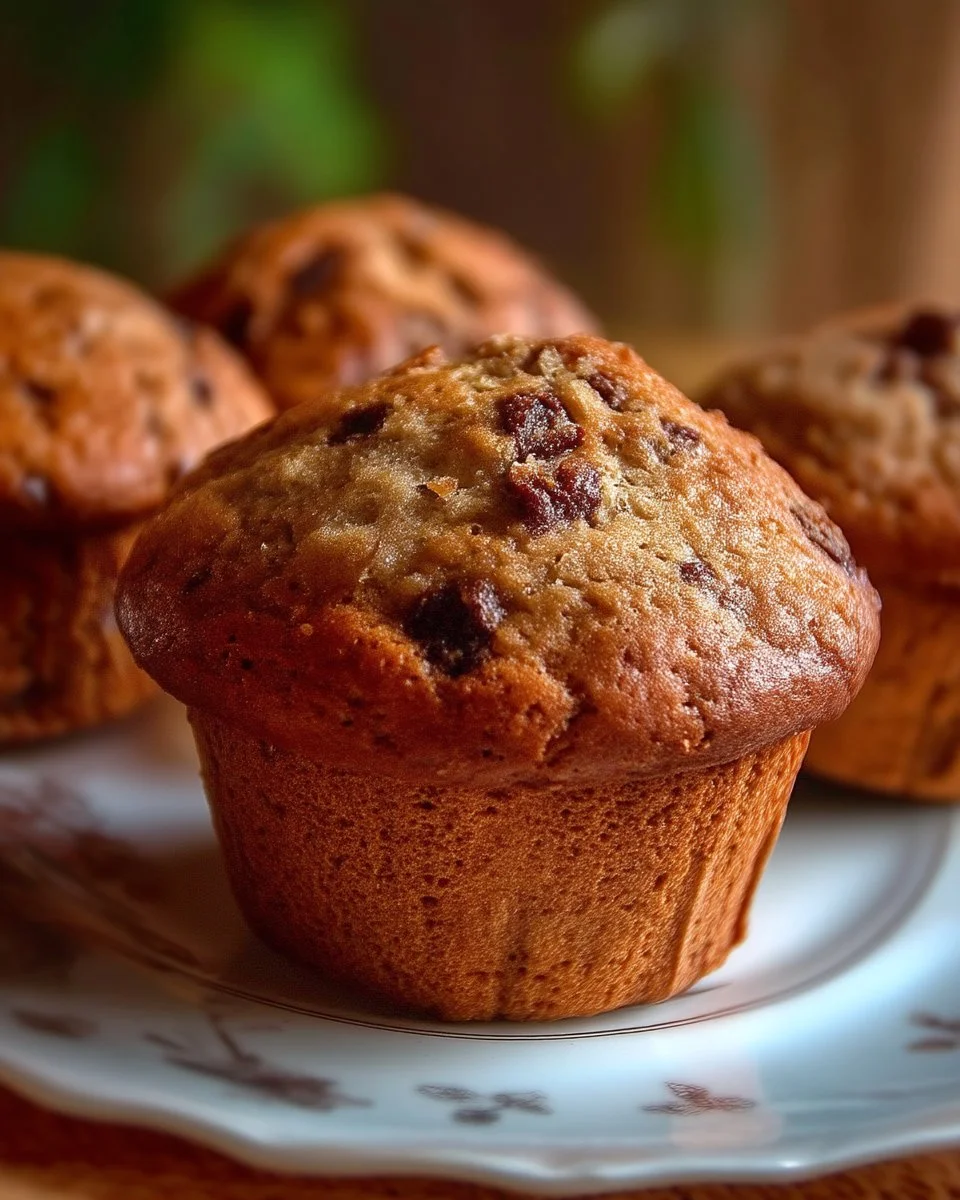 Muffins moelleux aux bananes et chocolat sur une table en bois