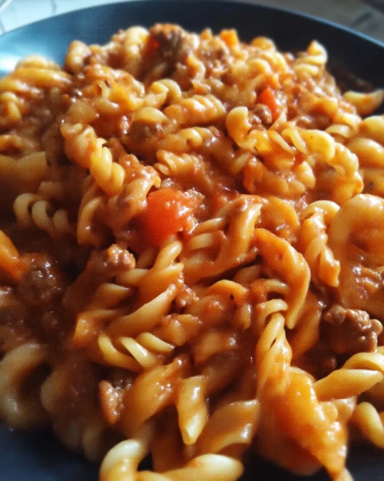 Pâtes avec bœuf haché et sauce crémeuse à la tomate