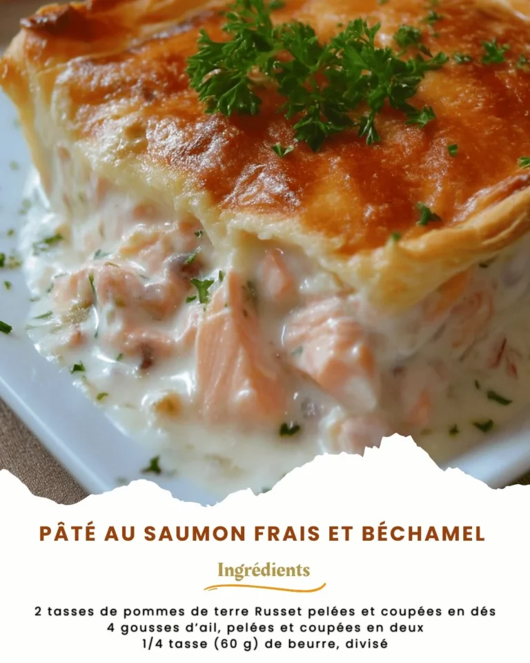 Pâté au saumon frais avec béchamel crémeuse, plat savoureux et élégant.