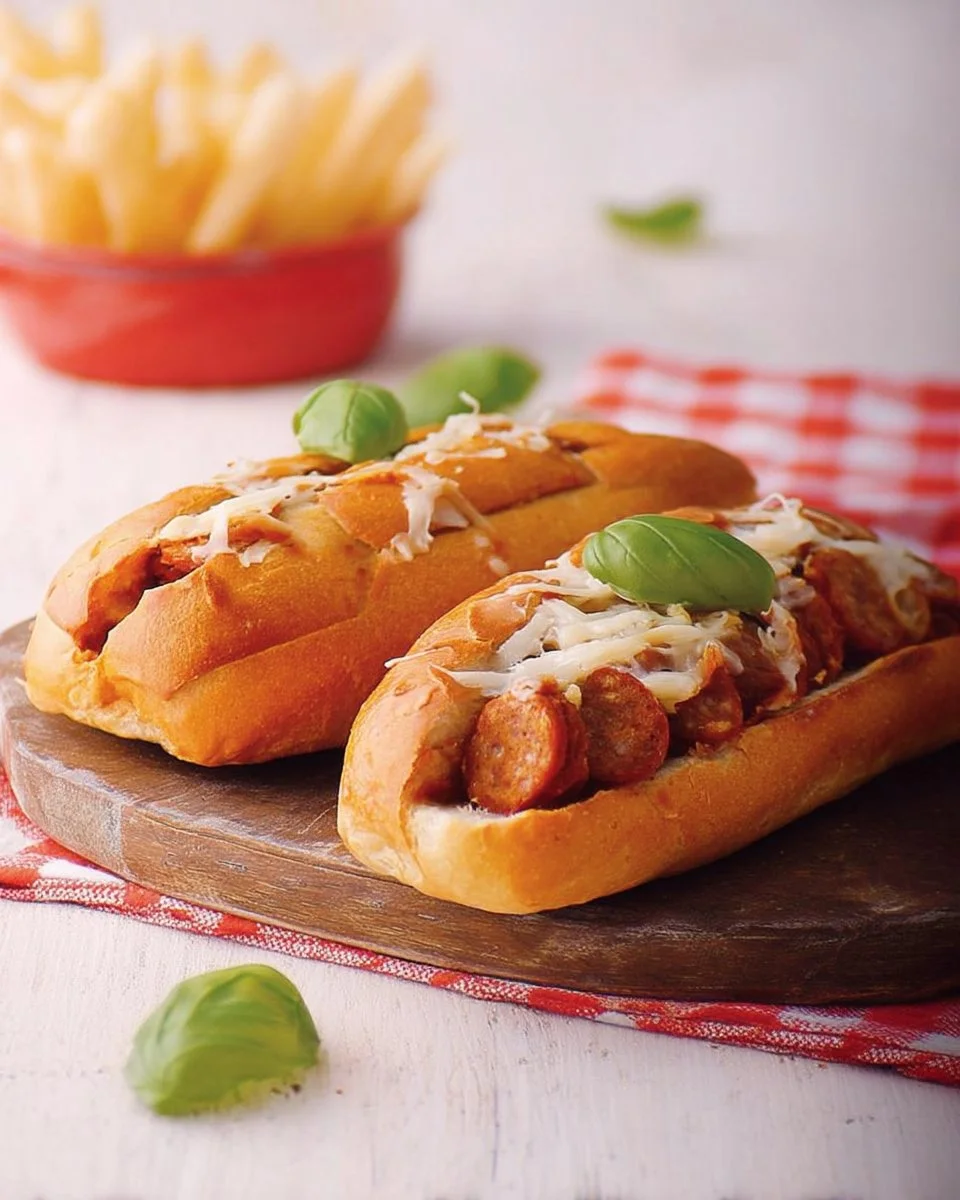 Petits pains garnis de saucisses italiennes savoureuses et croustillantes