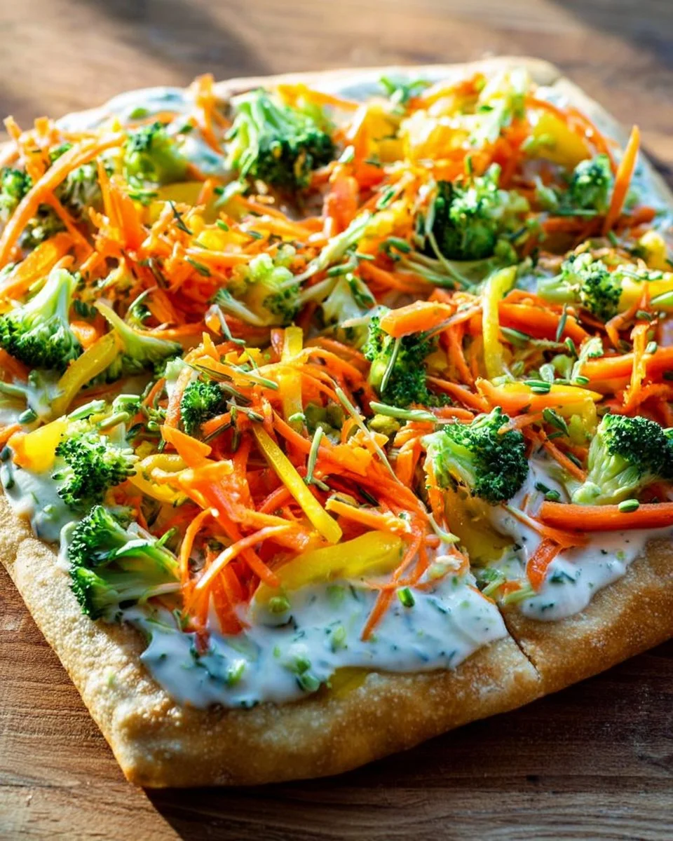 Pizza avec des légumes crus sur une pâte croissant délicieuse