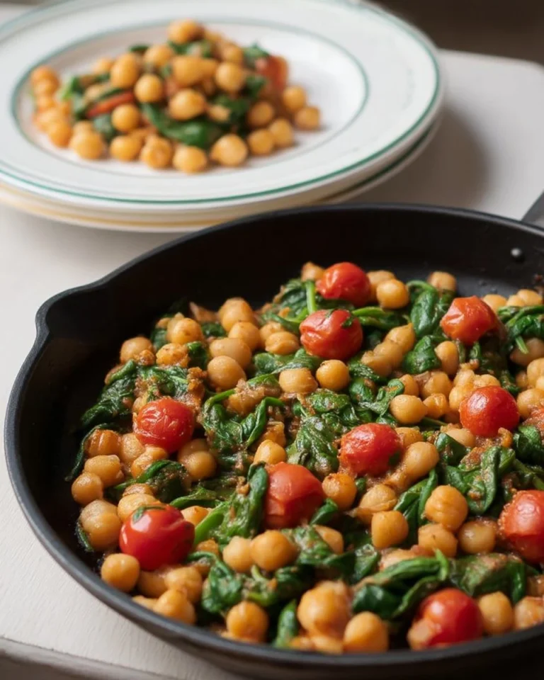 Recette de pois chiches aux épinards et tomates cerises, plat sain et savoureux.