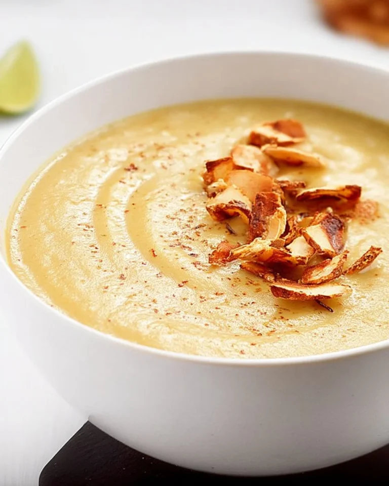 Bol de potage à la courge garnie de pommes et beurre d'amande