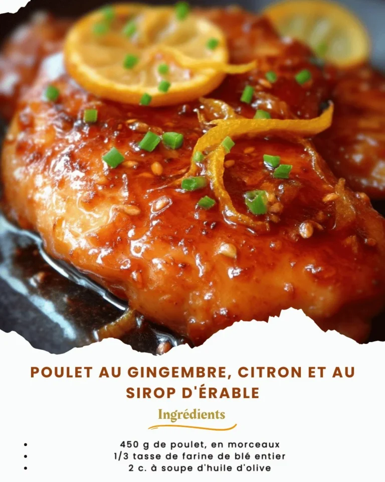 Poulet au gingembre avec citron et sirop d'érable dans une assiette garnie