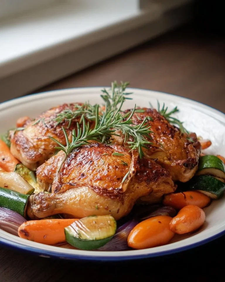 Poulet rôti aux légumes et romarin, plat doré et savoureux