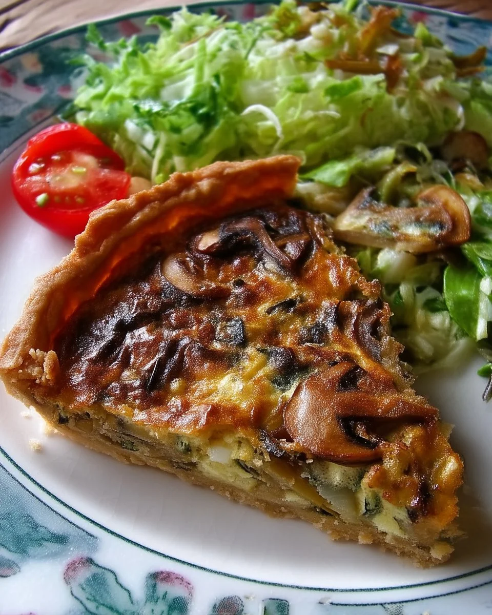 Quiche aux poireaux et champignons fraîchement préparée