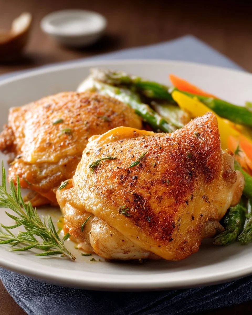Cuisses de poulet rôti servies avec des légumes