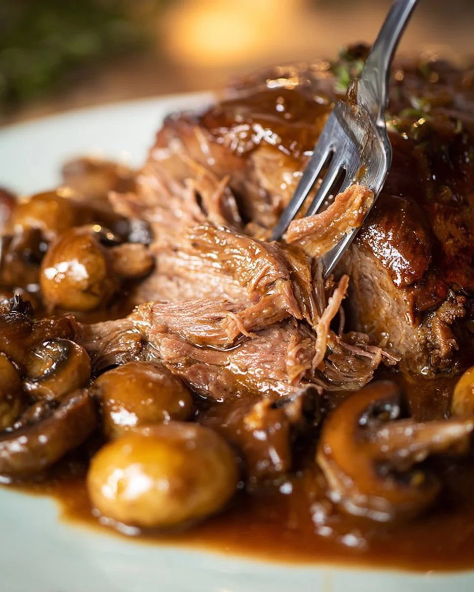 Rôti de palette crémeux aux champignons, plat savoureux et réconfortant