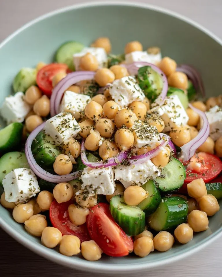 Salade de pois chiches avec feta et concombre à la grecque