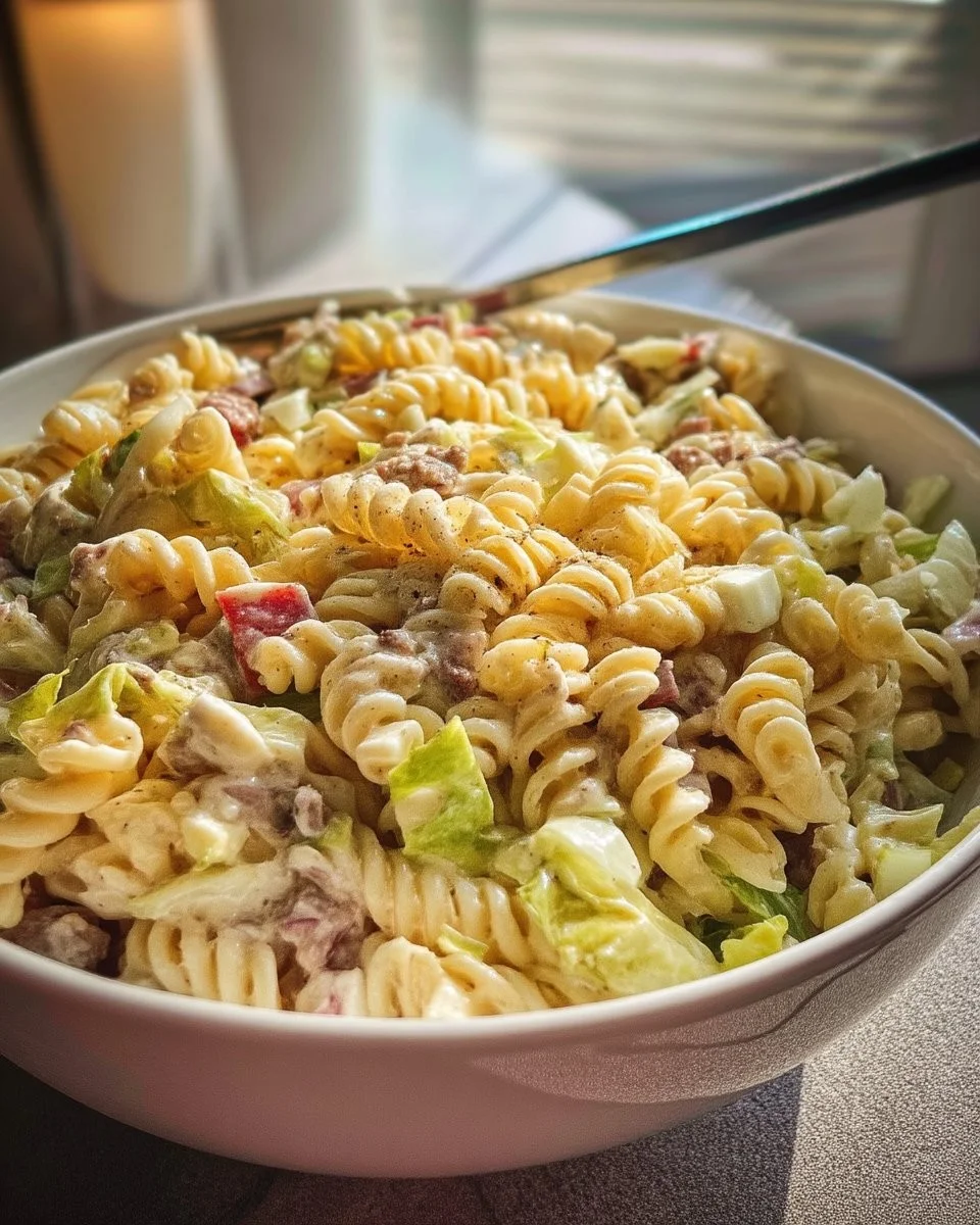 Salade de pâtes Big Mac colorée et appétissante dans un plat