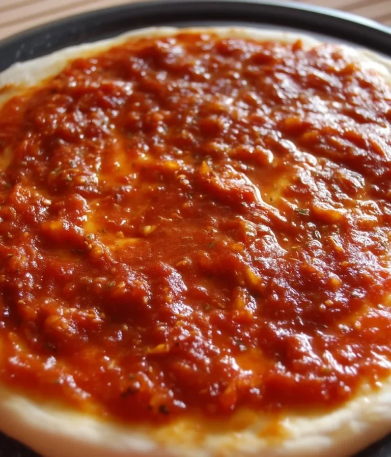 Sauce à pizza maison préparée avec des ingrédients frais et savoureux.