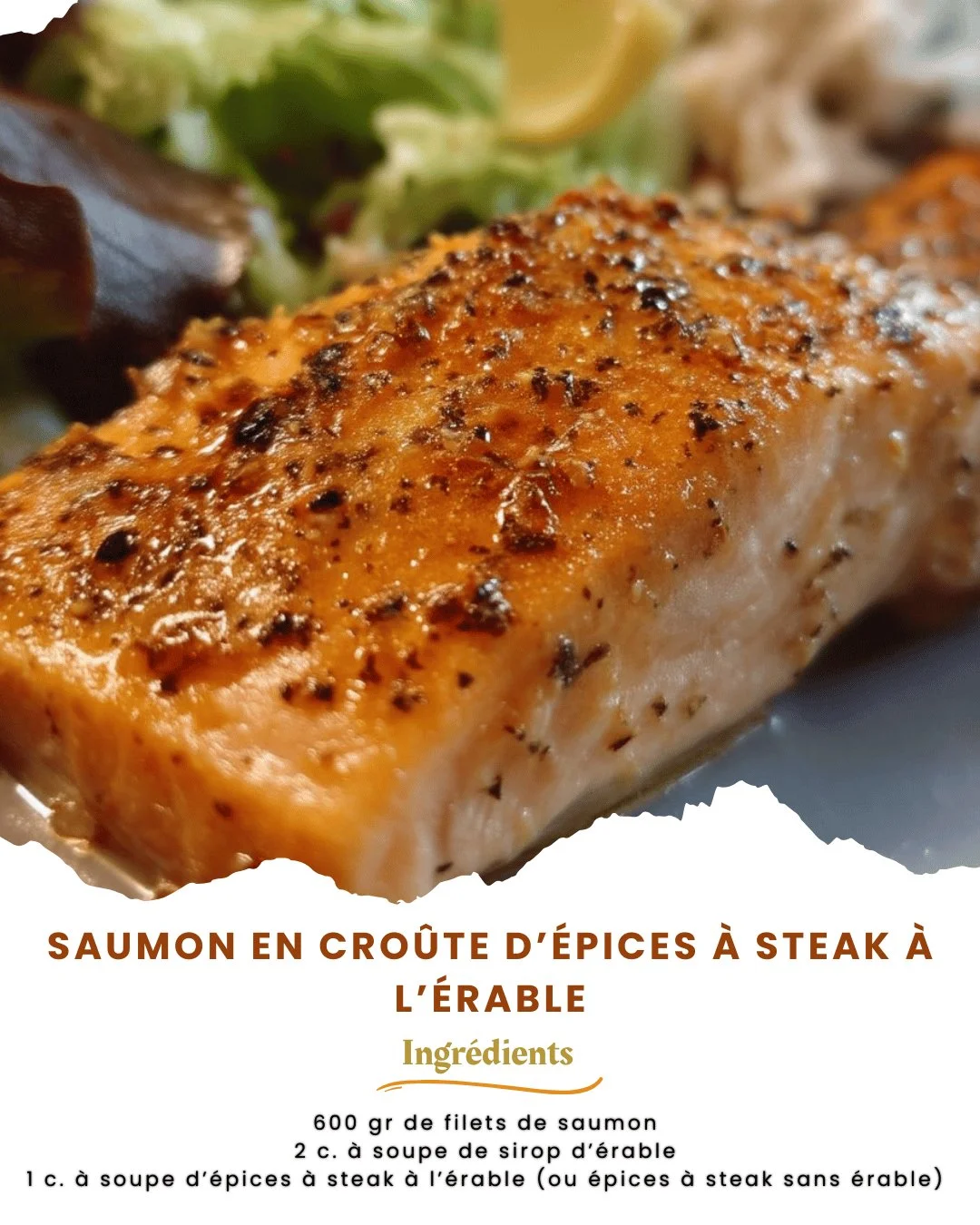 Saumon en croûte d’épices à steak à l’érable préparé sur une assiette élégante